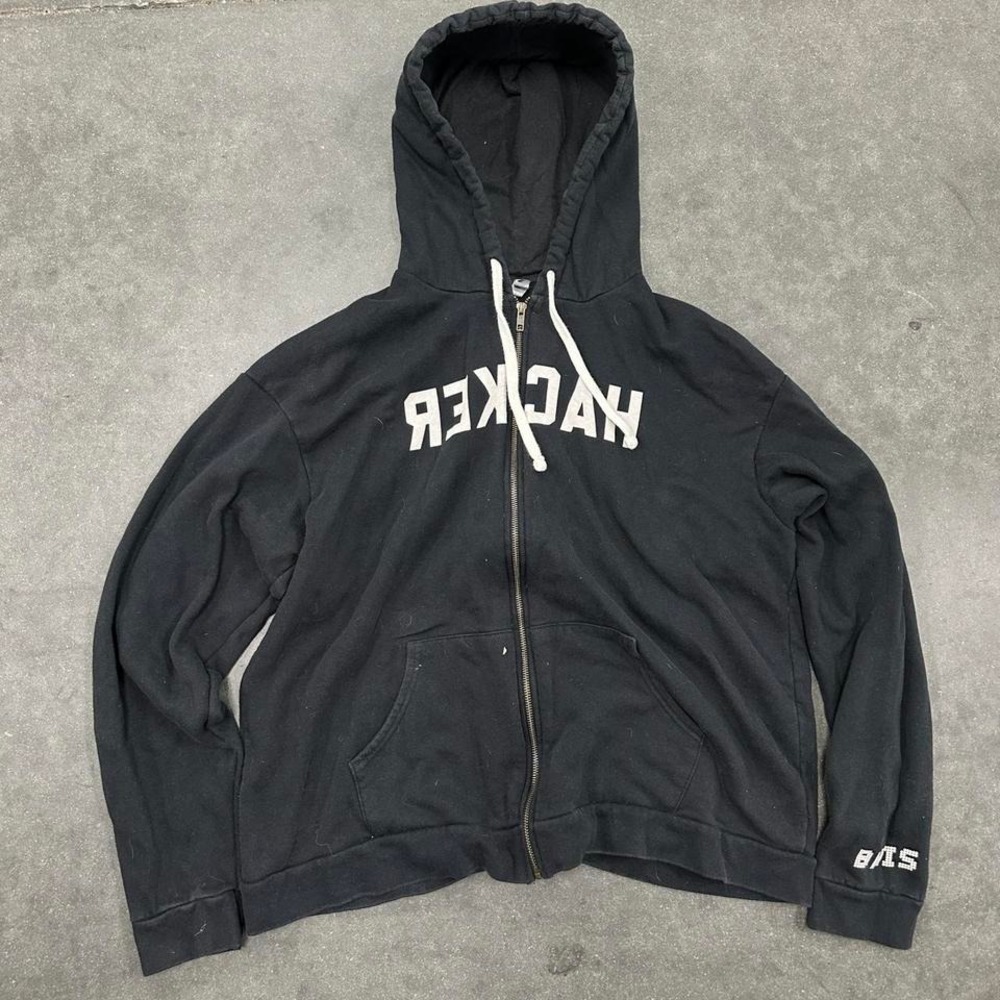 Black & white hacker zip up hoodie Size L